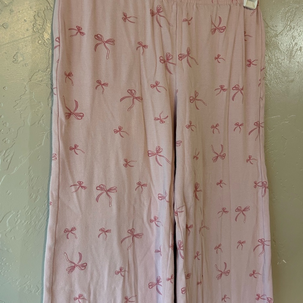 Love Peace & Lazy Days Baby Pink Bow Coquette Girly 100% Cotton Pajama Pants XS - Picture 3 of 7